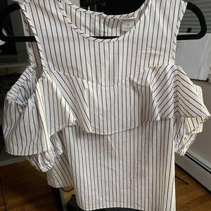 Club Monaco Striped Cut Out Short Sleeve Blouse S